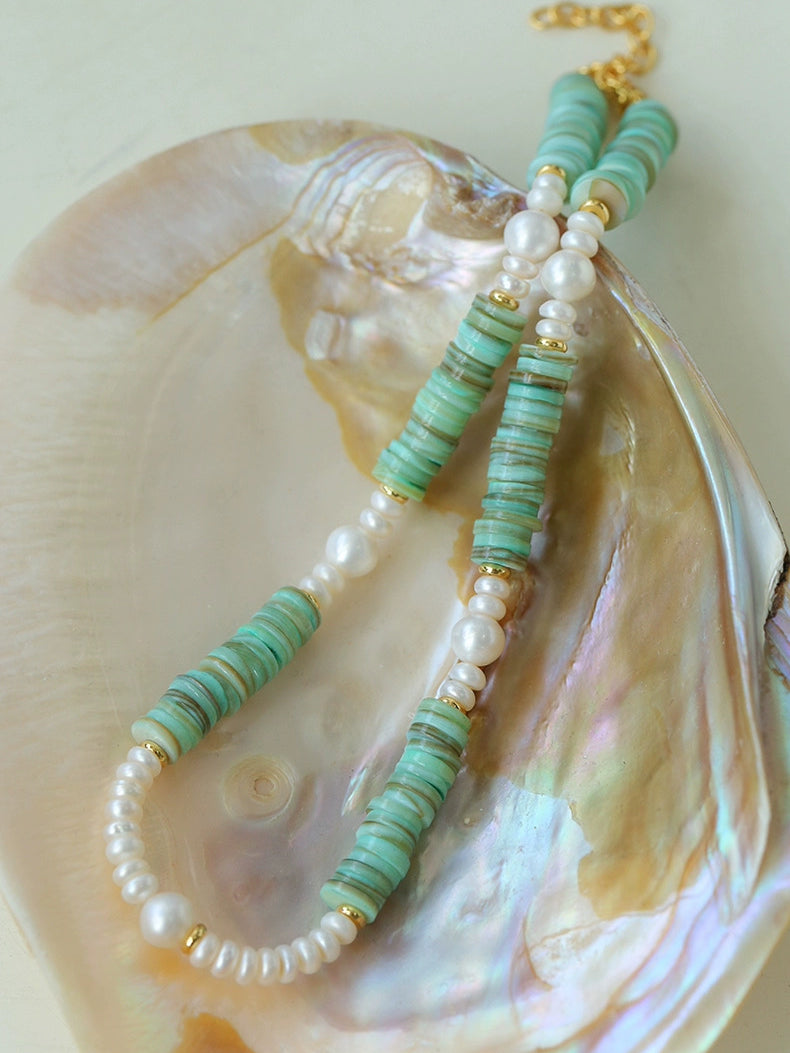 Green Shell Beads Pearl Necklace gembea jewelry