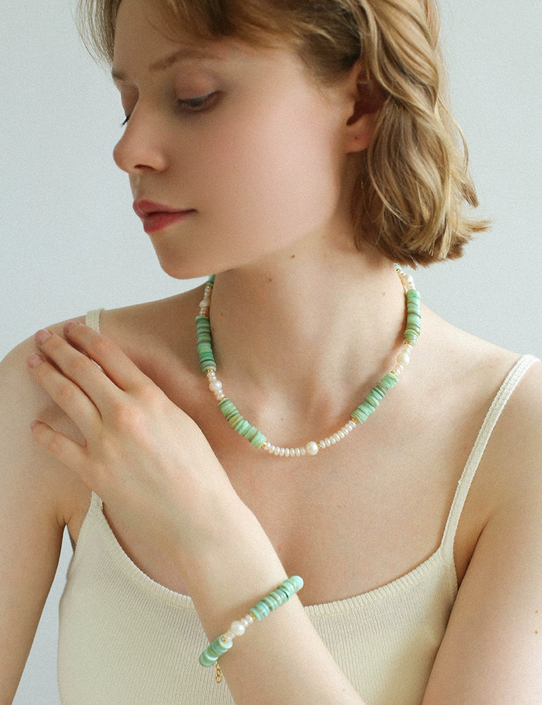 Green Shell Beads Pearl Necklace gembea jewelry