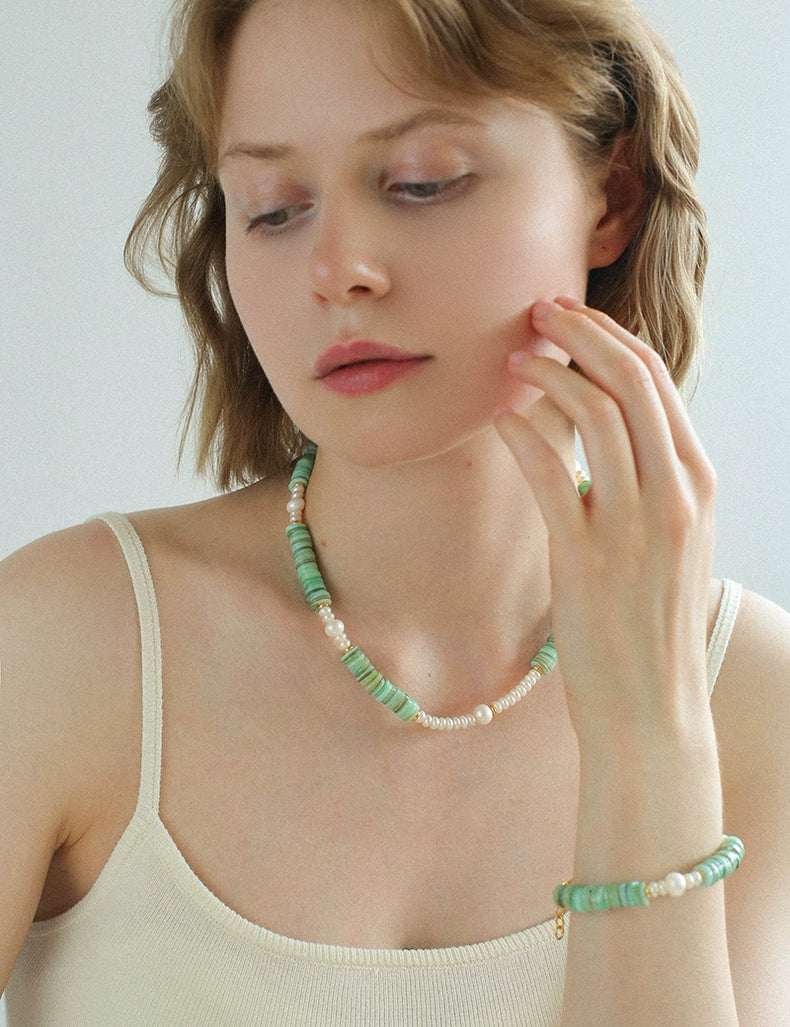 Green Shell Beads Pearl Necklace gembea jewelry