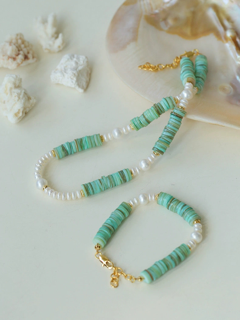 Green Shell Beads Pearl Necklace gembea jewelry