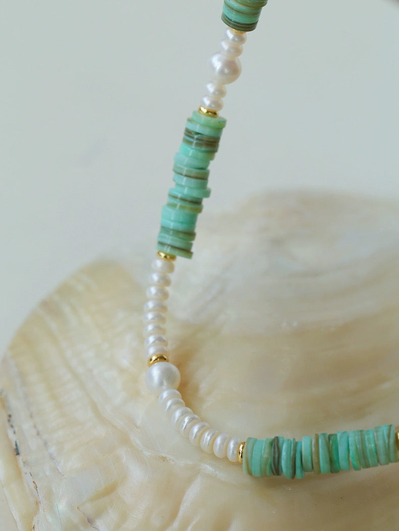 Green Shell Beads Pearl Necklace gembea jewelry