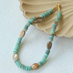 Green Shell Picture Stone Beaded Necklace gembea jewelry