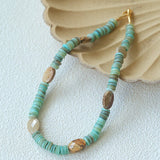 Green Shell Picture Stone Beaded Necklace gembea jewelry