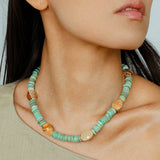 Green Shell Picture Stone Beaded Necklace gembea jewelry