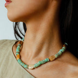 Green Shell Picture Stone Beaded Necklace gembea jewelry