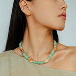 Green Shell Picture Stone Beaded Necklace gembea jewelry