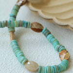 Green Shell Picture Stone Beaded Necklace gembea jewelry