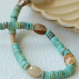 Green Shell Picture Stone Beaded Necklace gembea jewelry