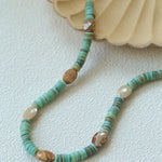 Green Shell Picture Stone Beaded Necklace gembea jewelry