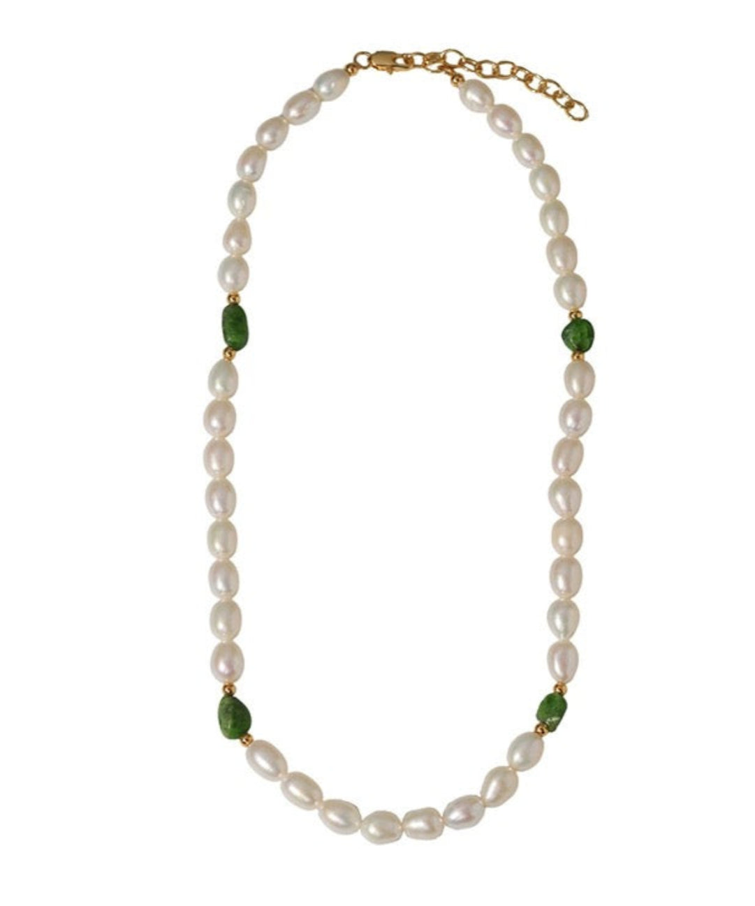 Green Stone Irregular Pearl Necklace gembea jewelry