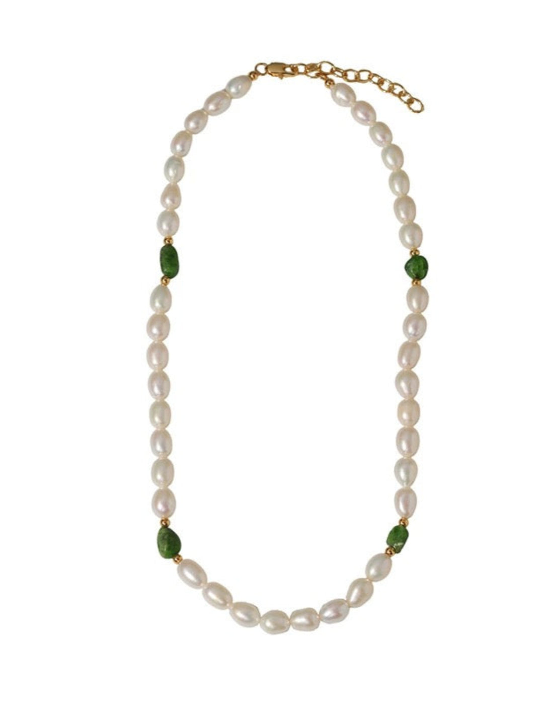 Green Stone Irregular Pearl Necklace gembea jewelry