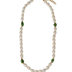 Green Stone Irregular Pearl Necklace gembea jewelry