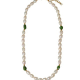 Green Stone Irregular Pearl Necklace gembea jewelry