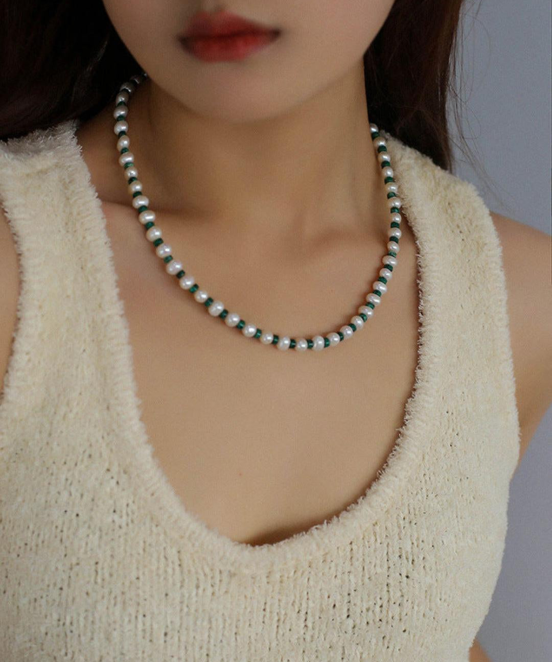 Pearl Colored Stone Beaded Necklace - Gembea Jewelry