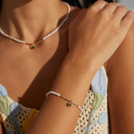 Green Zircon Pendant Pearl Bracelet - Gembea Jewelry