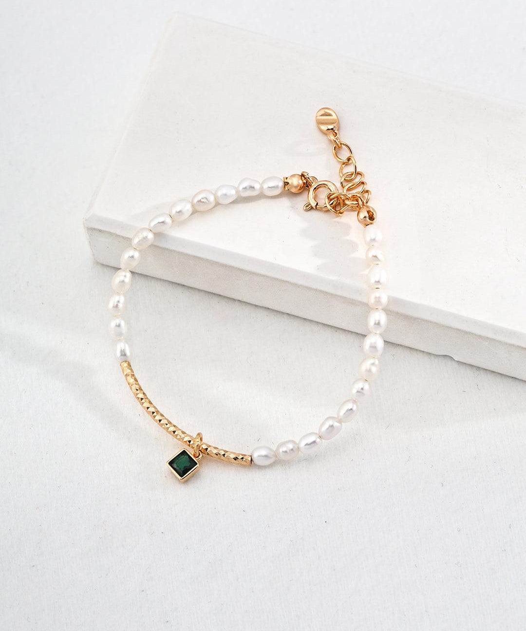 Green Zircon Pendant Pearl Bracelet - Gembea Jewelry