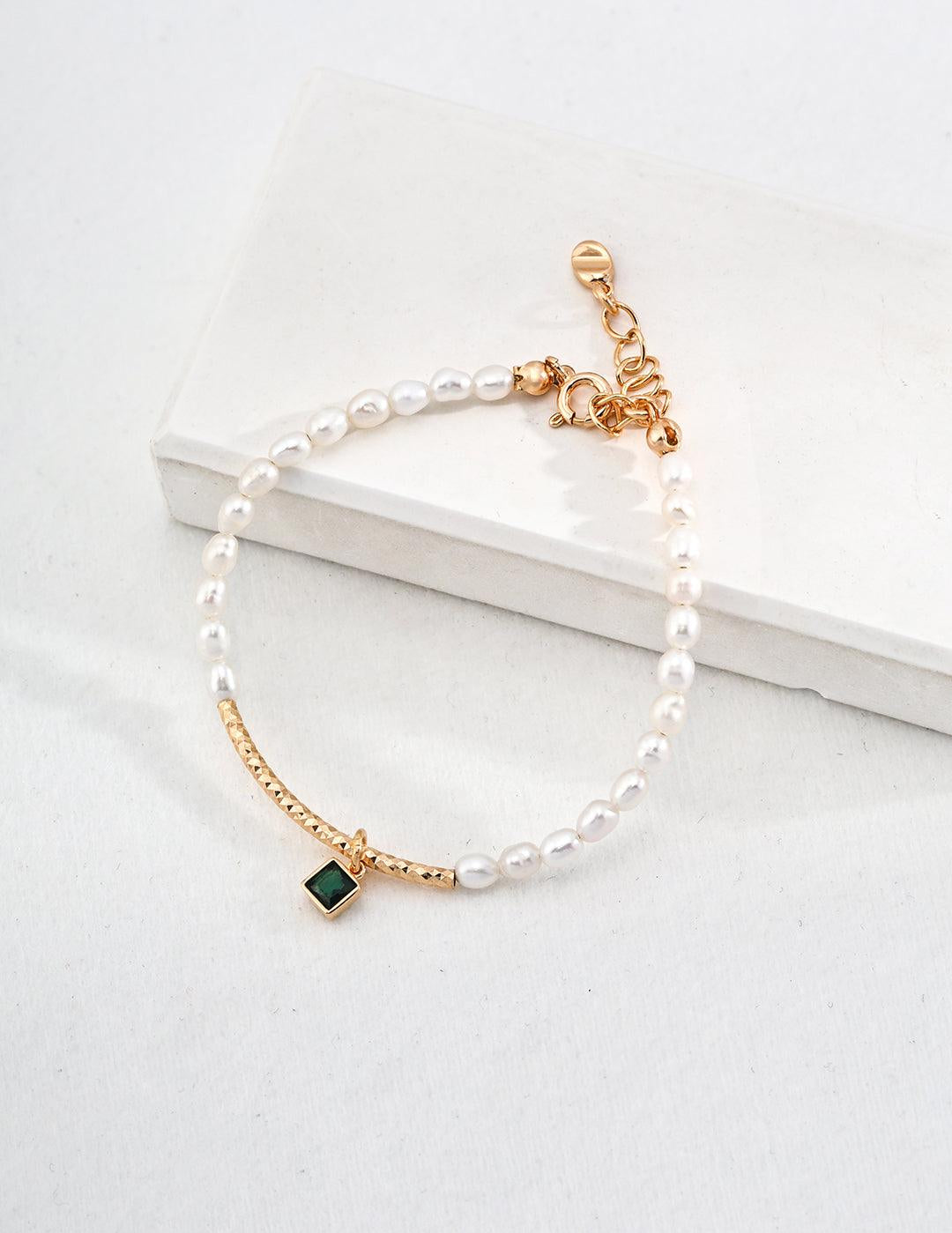 Green Zircon Pendant Pearl Bracelet - Gembea Jewelry