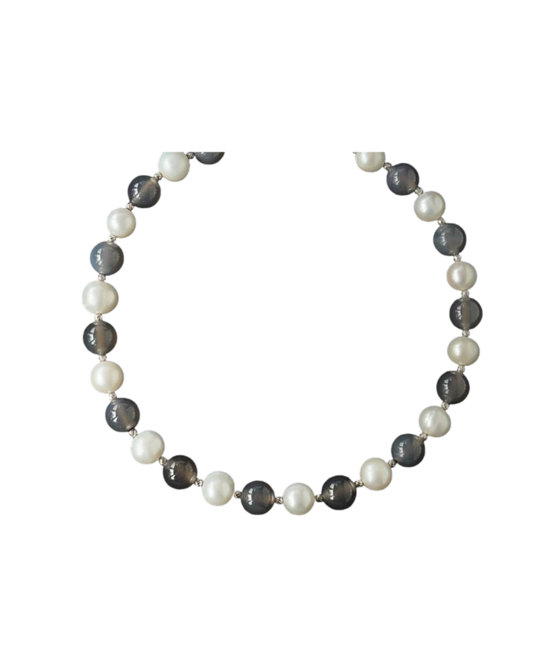 Grey Agate Artificial Pearl Beaded Necklace gembea jewelry