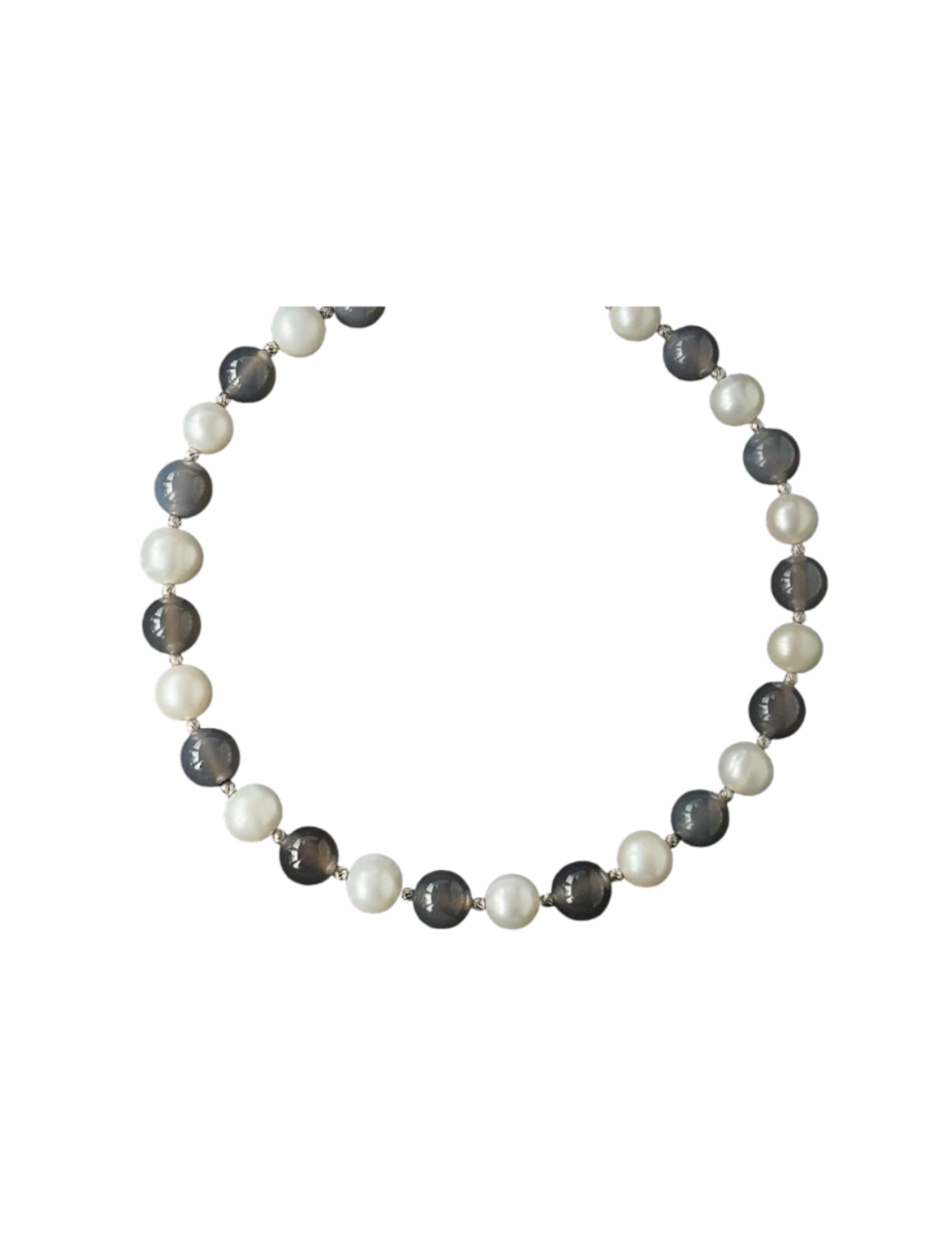 Grey Agate Artificial Pearl Beaded Necklace gembea jewelry