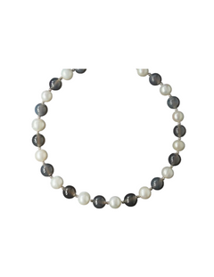Grey Agate Artificial Pearl Beaded Necklace gembea jewelry