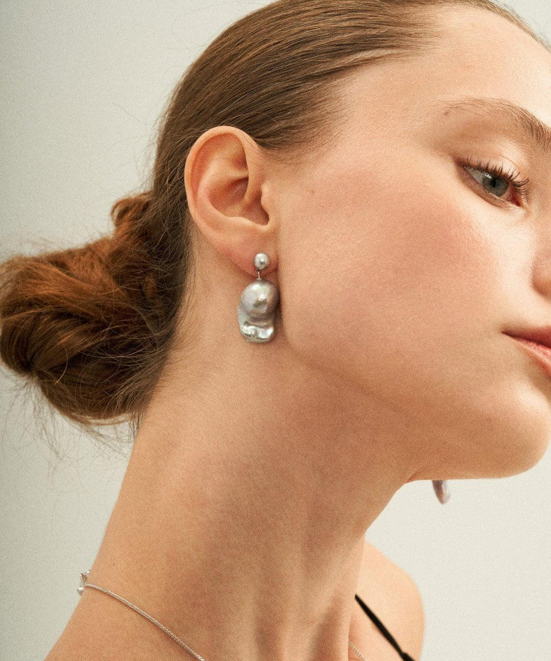 Grey Baroque Pendant Drop Earrings - Gembea Jewelry