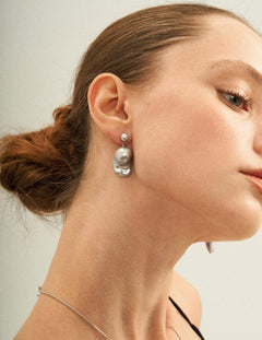 Grey Baroque Pendant Drop Earrings - Gembea Jewelry