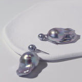 Grey Baroque Pendant Drop Earrings - Gembea Jewelry