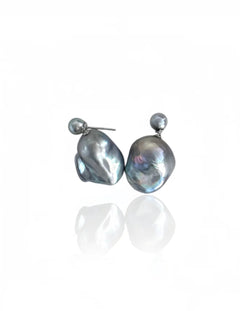 Grey Baroque Pearl Pendant Drop Earrings gembea jewelry
