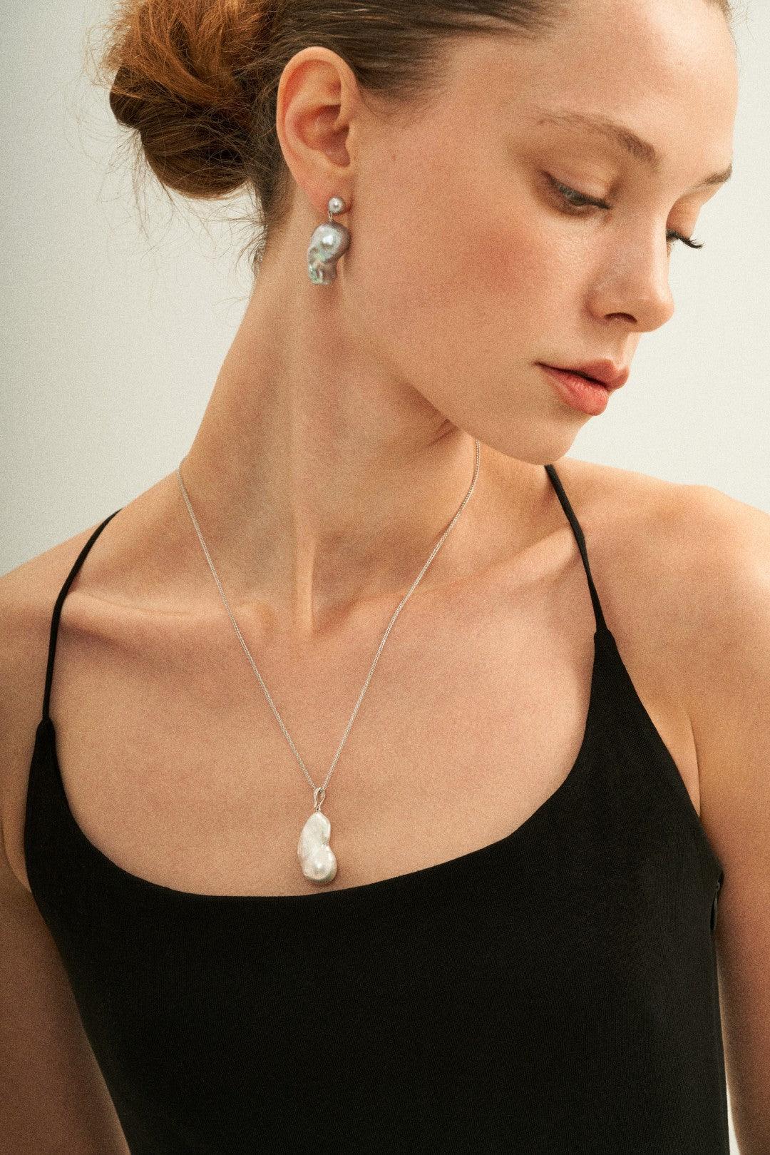 Grey Baroque Pendant Drop Earrings - Gembea Jewelry