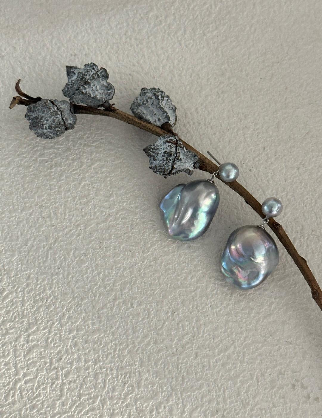 Grey Baroque Pendant Drop Earrings - Gembea Jewelry