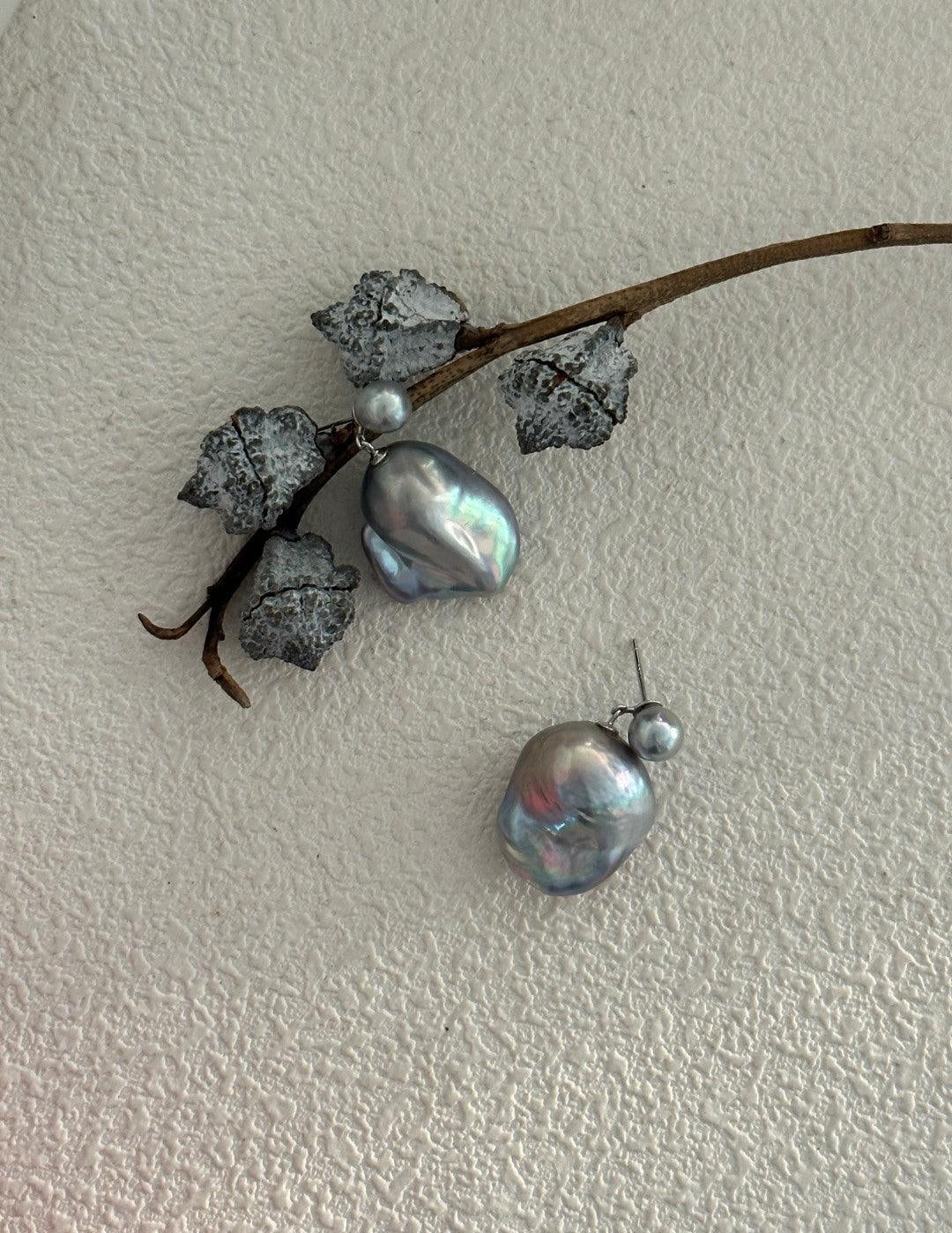 Grey Baroque Pendant Drop Earrings - Gembea Jewelry