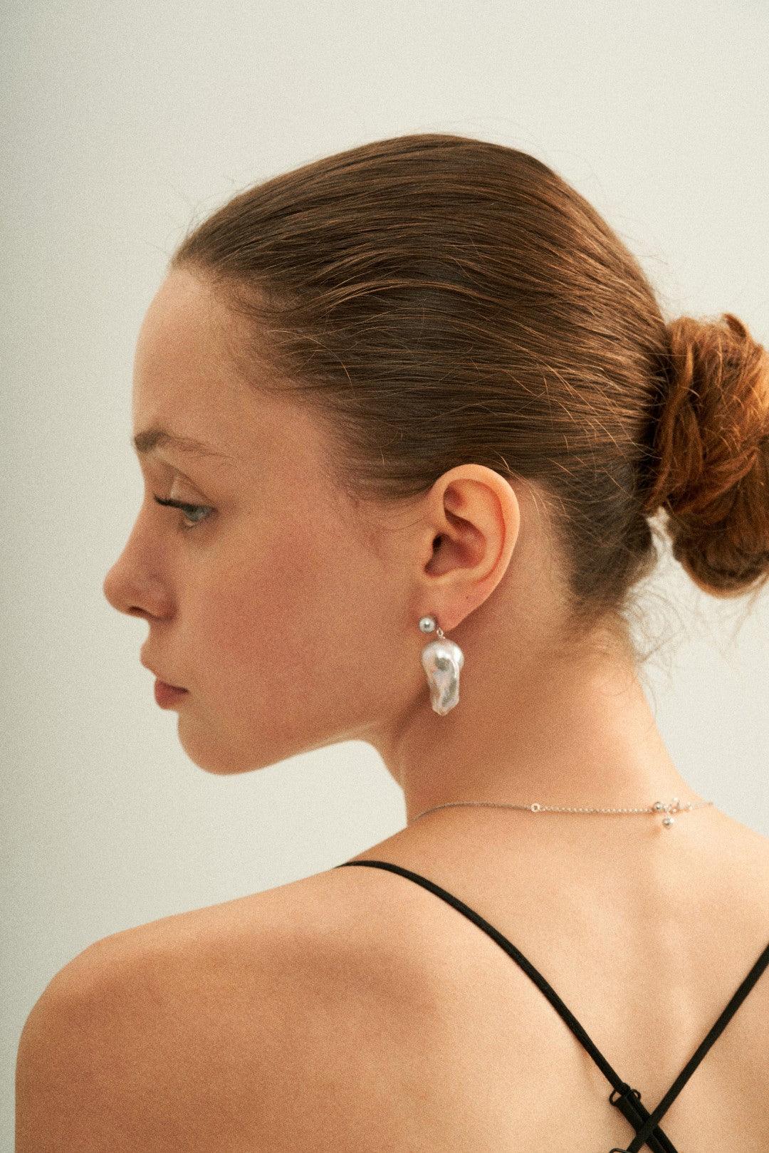 Grey Baroque Pendant Drop Earrings - Gembea Jewelry