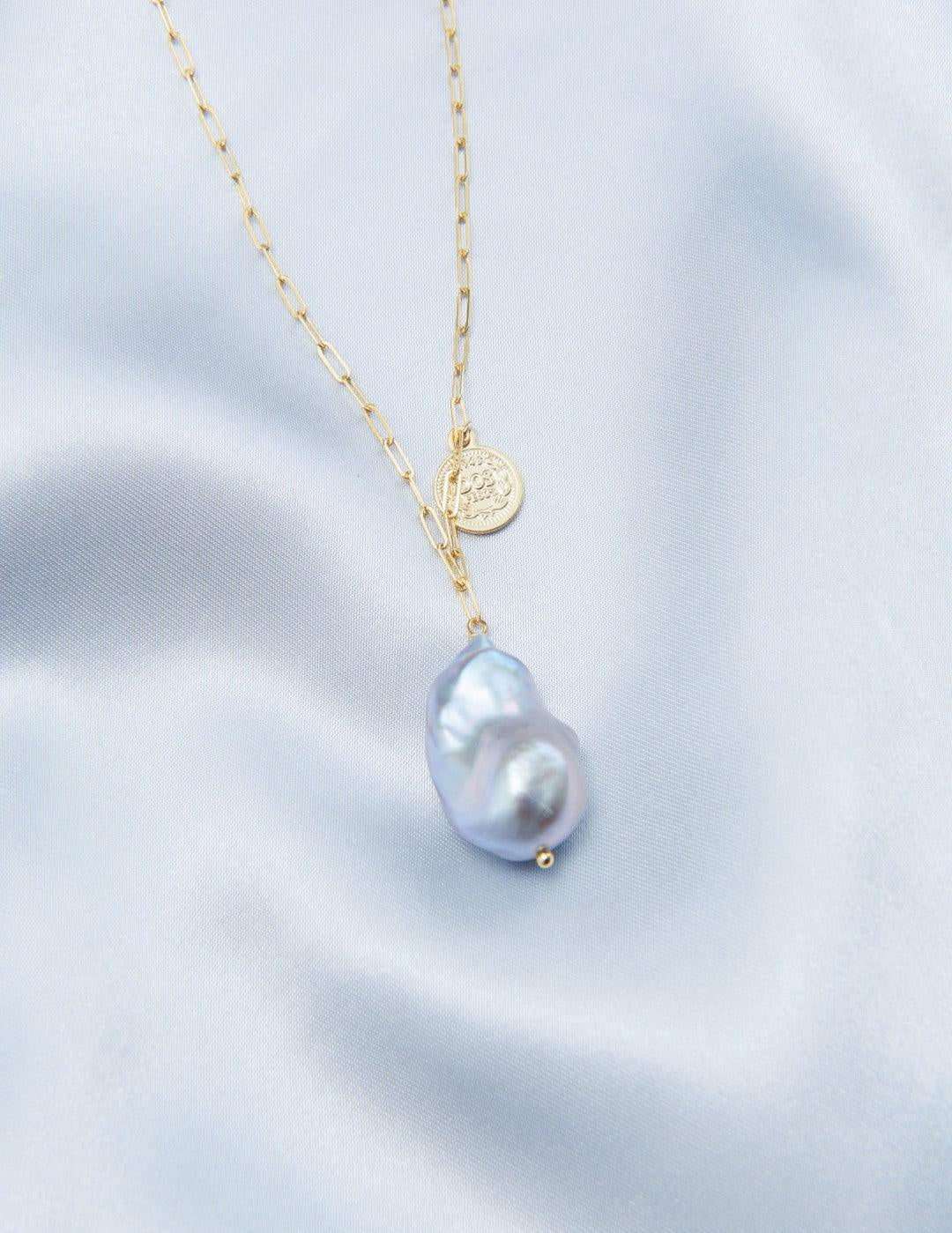 Grey Baroque Pendant Chain Pearl Necklace - Gembea Jewelry