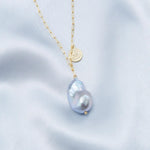 Grey Baroque Pendant Chain Pearl Necklace - Gembea Jewelry