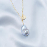 Grey Baroque Pendant Chain Pearl Necklace - Gembea Jewelry