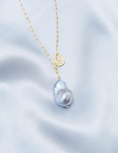 Grey Baroque Pendant Chain Pearl Necklace - Gembea Jewelry