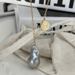 Grey Baroque Pendant Chain Pearl Necklace - Gembea Jewelry