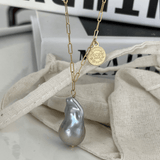 Grey Baroque Pendant Chain Pearl Necklace - Gembea Jewelry