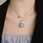 Grey Baroque Pendant Chain Pearl Necklace gembea jewelry