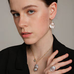 Grey Baroque Pendant Chain Pearl Necklace gembea jewelry