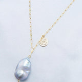 Grey Baroque Pendant Chain Pearl Necklace - Gembea Jewelry