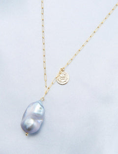 Grey Baroque Pendant Chain Pearl Necklace - Gembea Jewelry