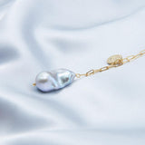 Grey Baroque Pendant Chain Pearl Necklace - Gembea Jewelry