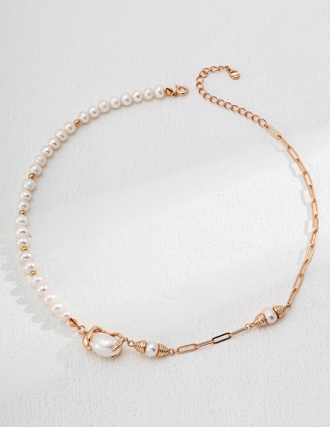 Half Circle 18K Gold Chain and Pearl Necklace - Gembea Jewelry