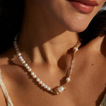 Half Circle 18K Gold Chain and Pearl Necklace - Gembea Jewelry