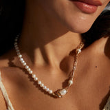 Half Circle 18K Gold Chain and Pearl Necklace - Gembea Jewelry