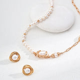 Half Circle 18K Gold Chain and Pearl Necklace - Gembea Jewelry