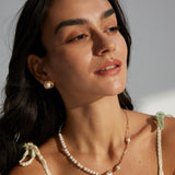Half Circle 18K Gold Chain and Pearl Necklace - Gembea Jewelry