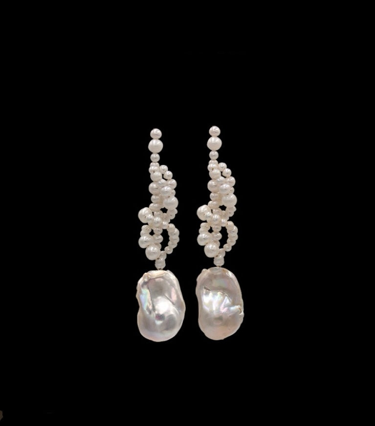 Hand-woven Baroque Pearl Drop Earrings gembea jewelry