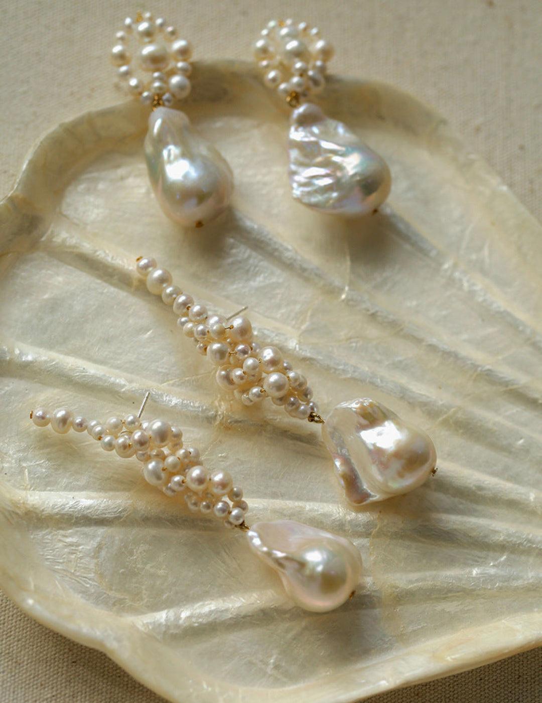 Hand-woven Baroque Winding Pearl Earrings - Gembea Jewelry
